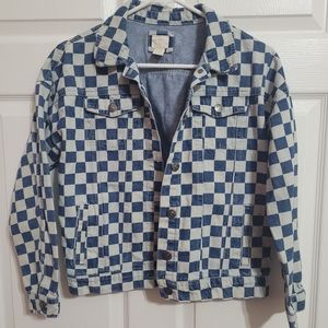 Girls Checkered Denim Jacket